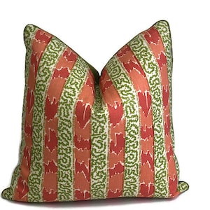 Quadrille/China Seas - Bijou Stripe in New Shrimps Green - Pillow Cover// MADE TO ORDER// Designer Fabric High-End Designer Throw Pillow