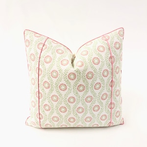 Pillow Cover, Colefax & Fowler Swift in Pink and Green Pillow Cover, // Made to Order // Decorative High End Pillow Covers, Designer Fabrics
