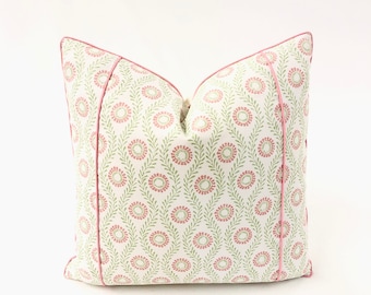 Colefax & Fowler - Swift in Pink/Green - Pillow Cover// MADE TO ORDER// Designer Fabric Decorative Pillow, High-End Designer Throw Pillow