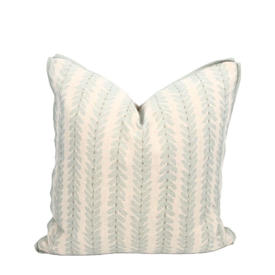 Pillow Cover, Schumacher Woodperry in Aqua Pillow Cover, Custom Decorative High End Pillow Covers, Designer Fabrics Pillow Covers