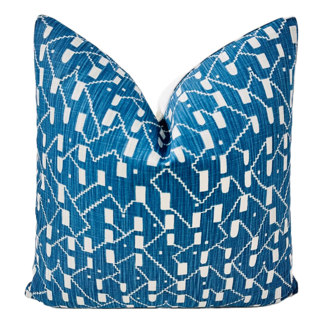 Funda de almohada, Ikat moderno en fundas de almohada verde azulado, fundas de almohada decorativas personalizadas de alta gama, fundas de almohada para interiores y exteriores