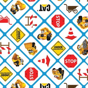 Caterpillar CAT Fabric Building Crew Signs in White 100% Cotton Fabric From Riley Blake