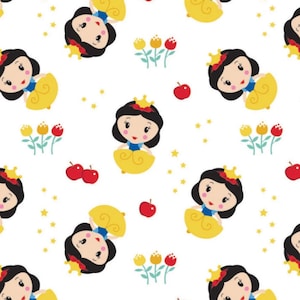 Disney Fabric Cute Snow White Toss in White 100% Cotton Fabric From Camelot
