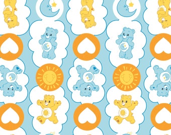 Care Bear Fabric Funshine & Bedtime Bears in Blue Premium Quality 100% Cotton Fabric From Camelot