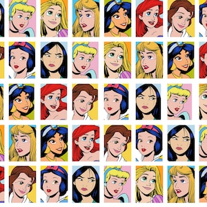 Disney Princess Grid Faces Fabric 100% Cotton Fabric From Springs Creative
