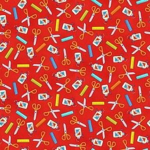 It's Elementary School Supplies in Red 100% Cotton from Studio E