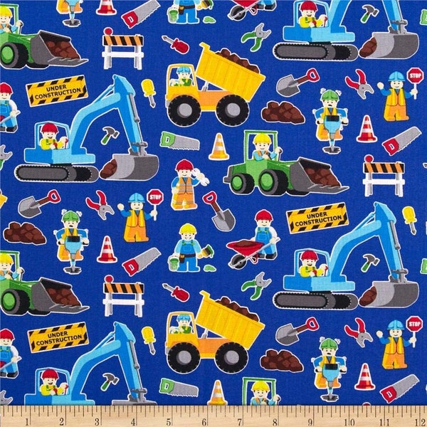 Construction Zone Workers in Royal Blue 100% Cotton Fabric From Timeless Treasures