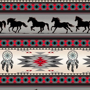 Tucson Southwest Horse Stripe in Gray 100% Cotton Fabric From Elizabeth&#39;s Studios