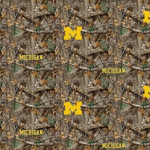 University of Michigan Wolverines Fabric Camo in Brown Premium Quality 100% Cotton Fabric by the Yard From Sykel