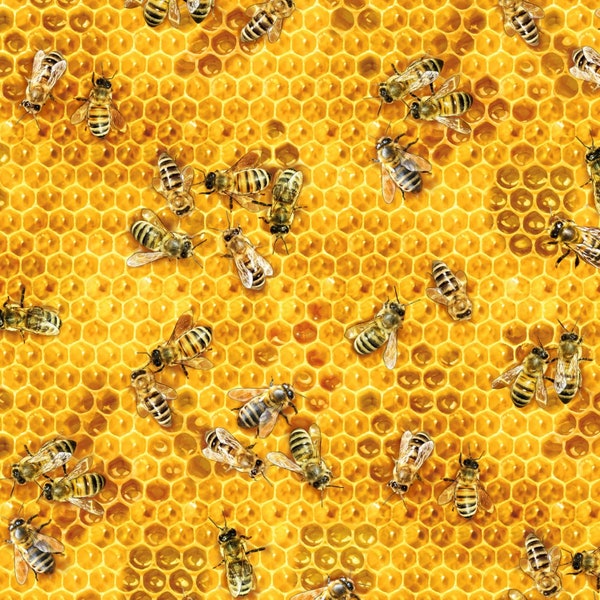 Bee Fabric Farm Bees in Yellow Premium Quality 100% Cotton Fabric From Elizabeth's Studios