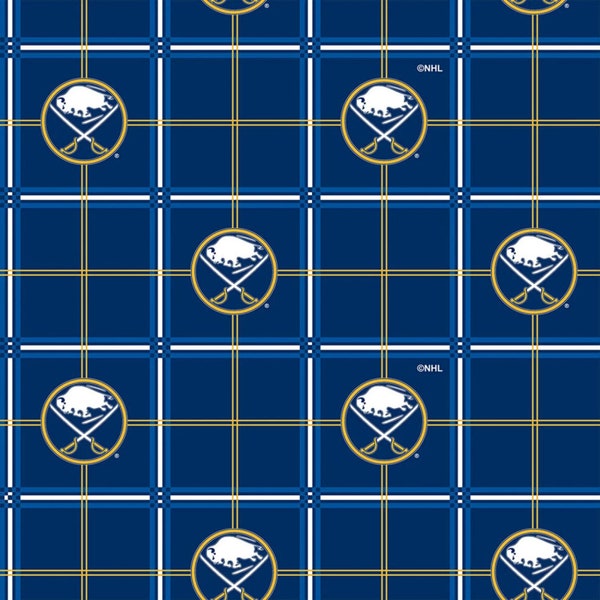 NHL Hockey Fabric Buffalo Sabres in Blue FLANNEL Fabric by the Yard From Sykel