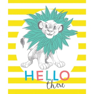 Disney Fabric Dress to Impress Lion King Simba Hello There Panel in White Premium Quality 100% Cotton Fabric From Camelot