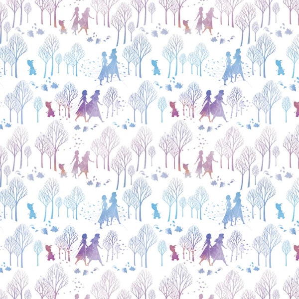 Disney Frozen 2 Character & Trees Silhouettes in White Fabric From Springs Creative 100% Cotton