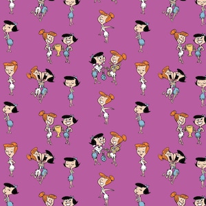 Flintstones Fabric Wilma & Betty in Purple Premium Quality 100% Cotton Fabric From Camelot