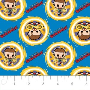 Marvel Avengers Fabric Kawaii Mini Doctor Strange in Blue  100% Cotton Fabric From Camelot