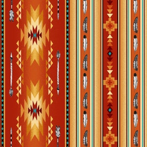 Native Spirit Arrows and Feathers in Terracotta 100% Cotton Fabric From Elizabeth&#39;s Studios