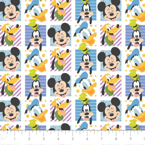 Disney Fabric Mickey Mouse Play All Day Party Blocks in White  Premium Quality 100% Cotton Fabric From Camelot