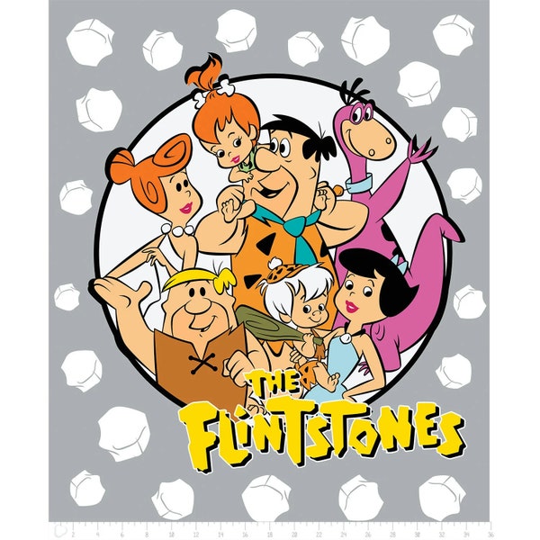 Flintstones Fabric Panel in Gray Premium Quality 100% Cotton Fabric From Camelot