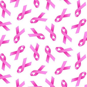 Breast Cancer Awareness Pink Ribbons on White 100% Cotton from Elizabeth&#39;s Studios