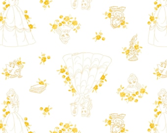 Disney Fabric Forever Princess Belle Toile in Yellow 100% Cotton Fabric From Camelot