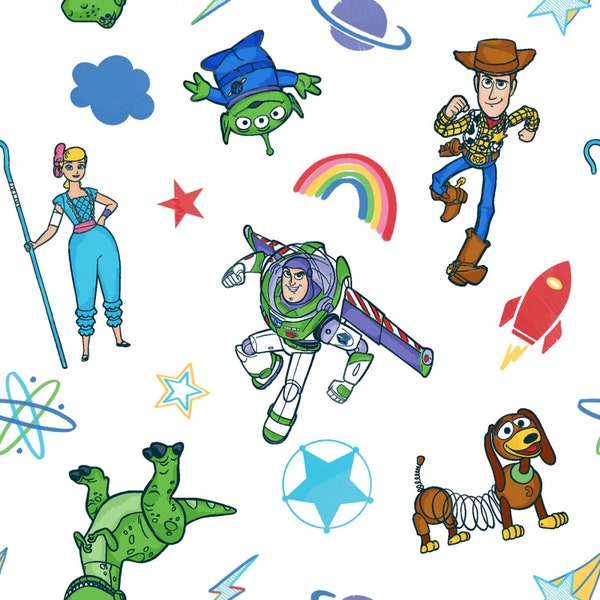 Disney Toy Story Icon Pals in White 100% Cotton Fabric From Springs Creative