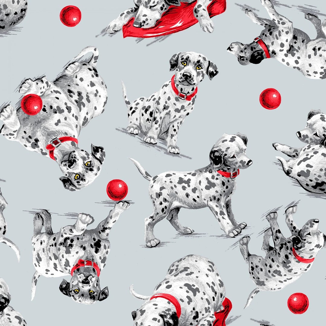 View of Puppy Fabric Soft Comfy Dalmatian Dogs in Gray FLANNEL Fabric From A. E ...