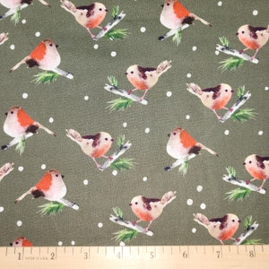 Winter Woods Fabric Birds in Dark Green Premium Quality 100% Cotton Fabric From Camelot