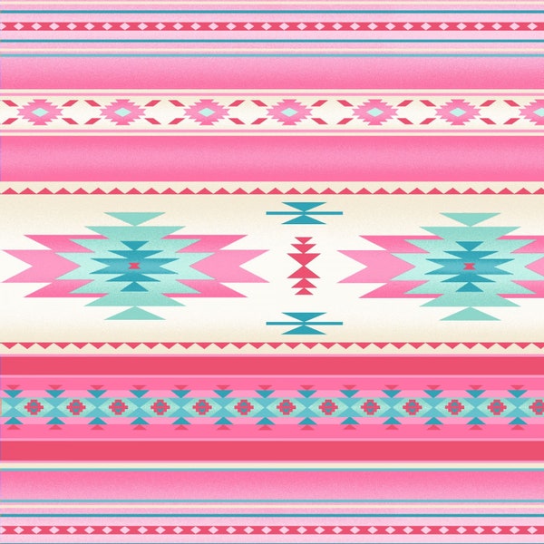 Tucson Southwest Stripe Indian Blanket in Soft Pink 100% Cotton Fabric From Elizabeth's Studios