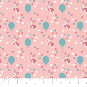 Disney Fabric Winnie The Pooh Piglet Balloon in Pink Premium Quality 100% Cotton Fabric From Camelot