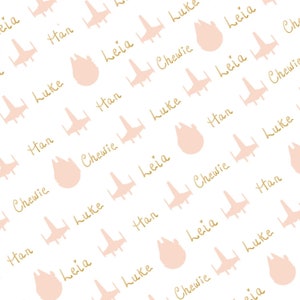 Star Wars Fabric Watercolor Names With Metallic Gold in White Premium Quality 100% Cotton Fabric From Camelot