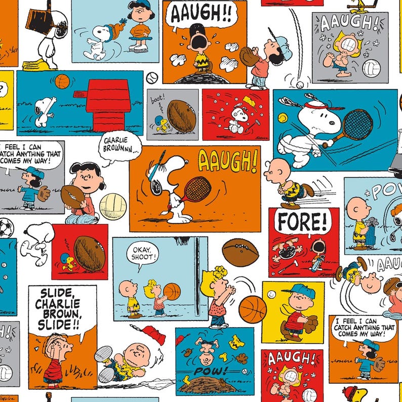Snoopy and Friends Fabric Peanuts Sports Comic 100% Cotton Fabric From ...