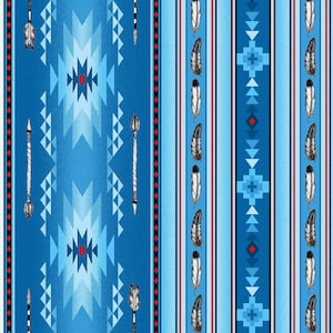 Native Spirit Arrows and Feathers in Blue 100% Cotton Fabric From Elizabeth&#39;s Studios