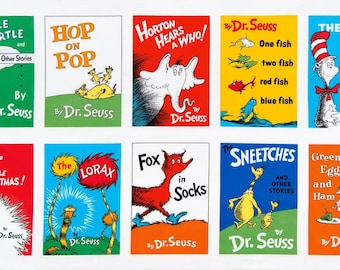 Dr Seuss Fabric Celebrate Seuss Book Cover Panel in White From Robert Kaufman 100% Premium Quality Cotton