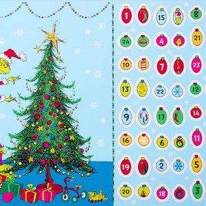 Dr Seuss How the Grinch Stole Christmas Advent Calendar Panel From Robert Kaufman 100% Premium Quality Cotton