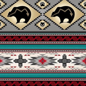 Tucson Southwest Bear Stripe in Gray 100% Cotton Fabric From Elizabeth's Studios