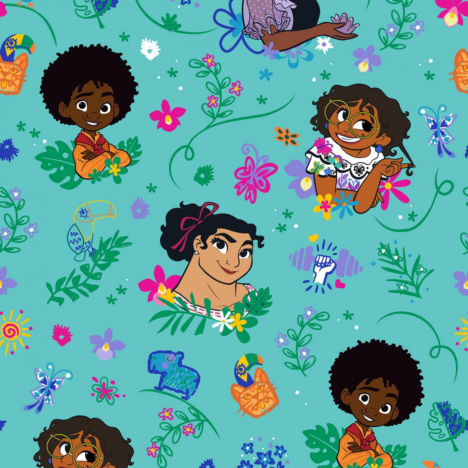 Disney Encanto Fabric Encanto Floral Swirl Character Toss in Blue 100% Cotton Fabric From Springs Creative
