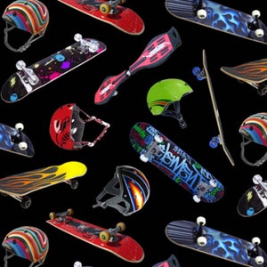 Sports Fabric Skateboarding in Black Premium Quality 100% Cotton Fabric From Elizabeth&#39;s Studios