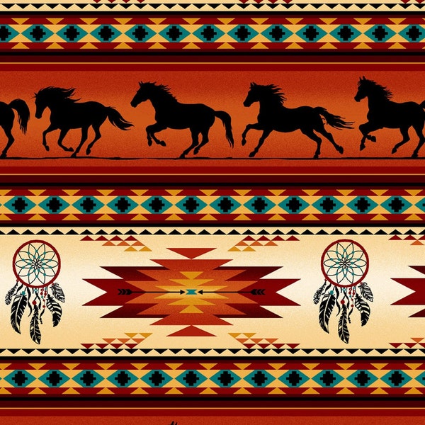 Terracotta Tucson Southwest Horse Stripe in Burnt Orange 100% Cotton Fabric From Elizabeth's Studios