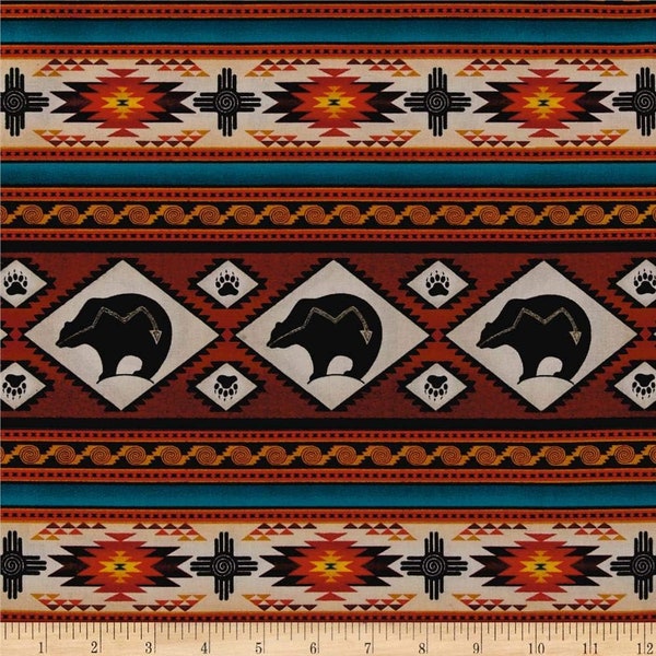 Tucson Southwest Bear Stripe in Terracotta 100% Cotton Fabric From Elizabeth's Studios