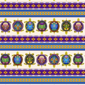 Turtle Fabric Tucson Indigenous Turtle Border Stripe in Cream 100% Cotton Fabric From Elizabeth's Studios