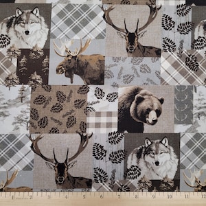 Wildlife Fabric Misty Mountain Animal Blocks 100% Cotton Fabric from Camelot