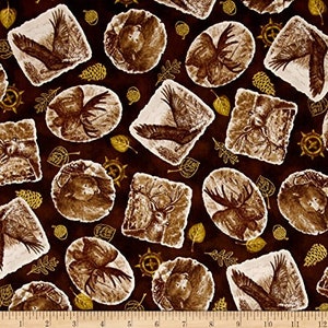 Wildlife Fabric Into The Woods Animal Patch Toss in Brown Premium Quality 100% Cotton Fabric  From Quilting Treasures