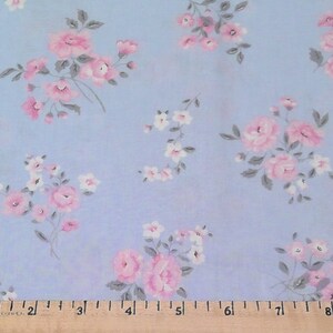 PRE-CUT Fabric Floral Bouquet Toss on Pastel Blue 100% Cotton Fabric