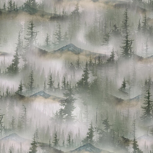 Call of the Wild Natural Trees in Mist 100% Cotton from Hoffman Fabrics