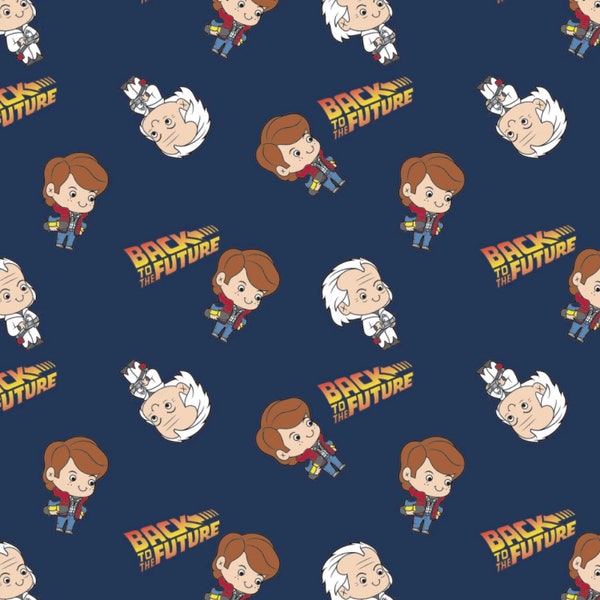 Back to the Future Fabric Marty and Doc in Blue Premium Quality 100% Cotton Fabric From Camelot