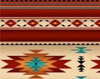 Tucson Fabric Southwest Stripe Indian Blanket Print in Terracotta 100% Cotton Fabric From Elizabeth's Studios