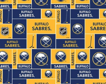 Buffalo Sabres Blocks NHL Hockey Fabric Premium Quality 100% Cotton Fabric From Sykel