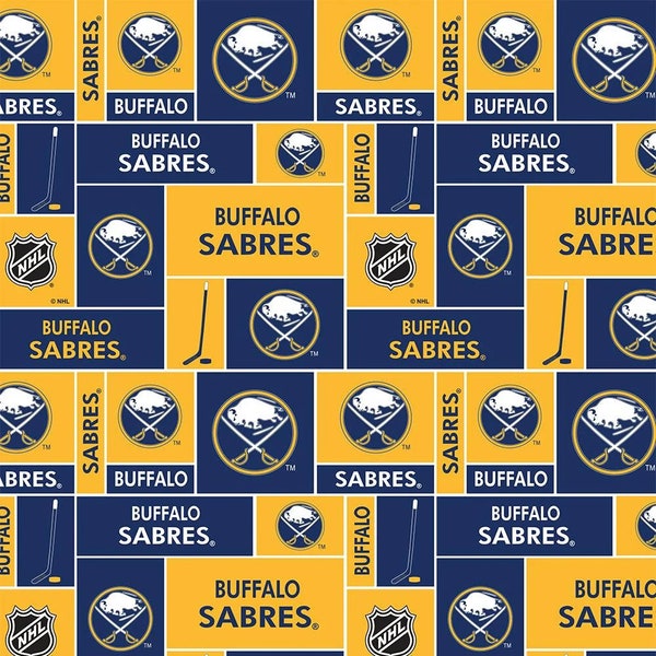 Buffalo Sabres Blocks NHL Hockey Fabric Premium Quality 100% Cotton Fabric From Sykel