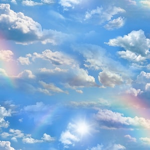 Cloud Fabric Landscape Medley Clouds Rainbow From Elizabeth Studios 100% Cotton
