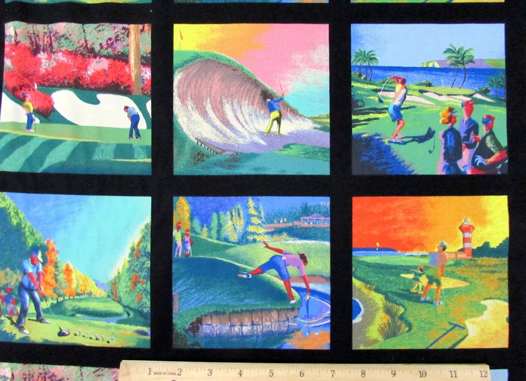 Golfing Fabric Panel Squares in Multi Premium Quality 100 Cotton